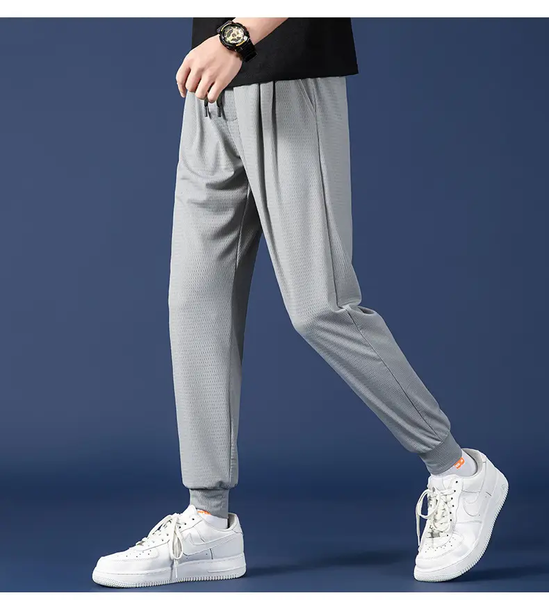 Men Mesh Ice Silk Jogger Pants Grey Large — feature 21