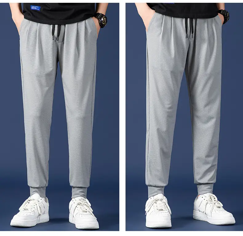 Men Mesh Ice Silk Jogger Pants Grey Large — feature 22
