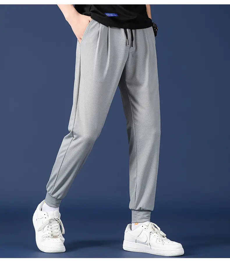Men Mesh Ice Silk Jogger Pants Grey Large — feature 23
