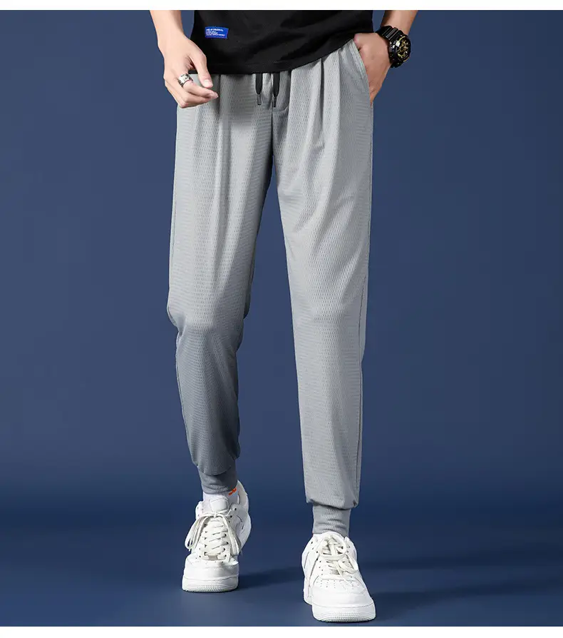 Men Mesh Ice Silk Jogger Pants Grey Large — feature 24