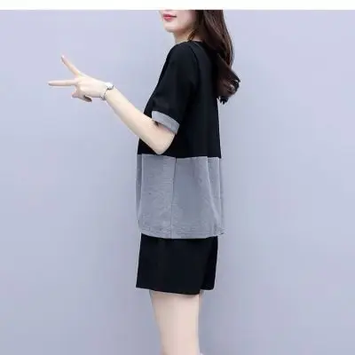 Women Black Grey V-Neck Shorts Set Large Summer 2021