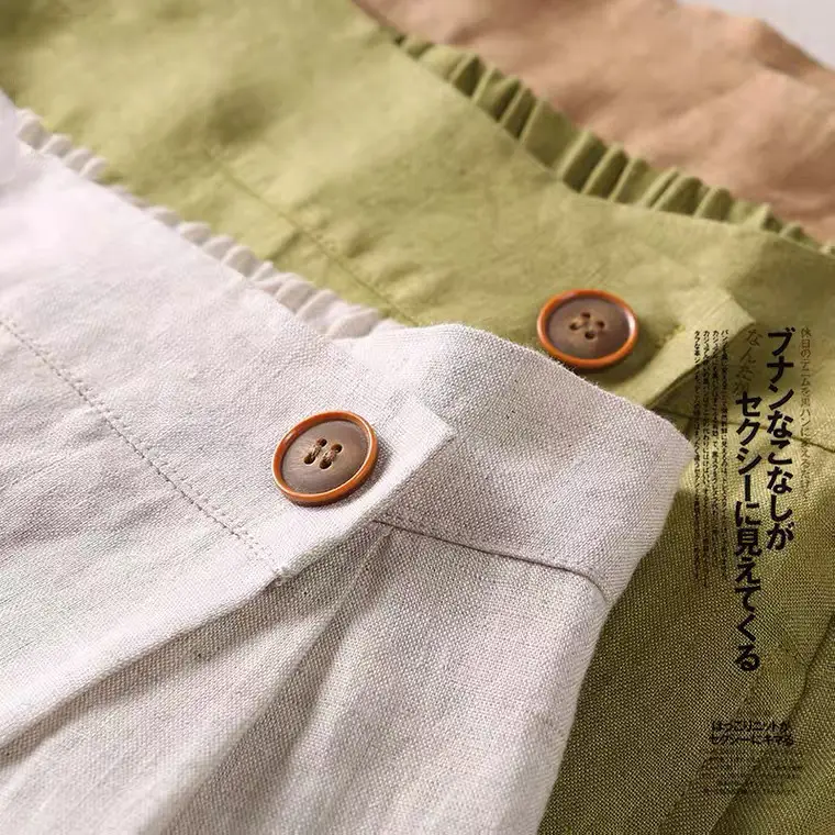 Women Green Linen A-Line Skirt Mid Length Elastic Waist - Image 7