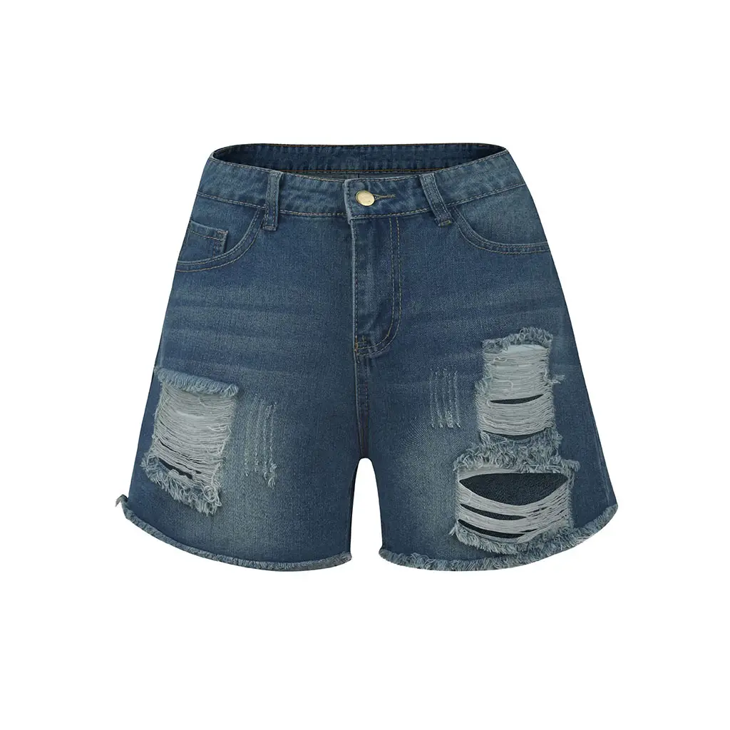 Women Denim Shorts High Waist Hole Washed Europe US — feature 7