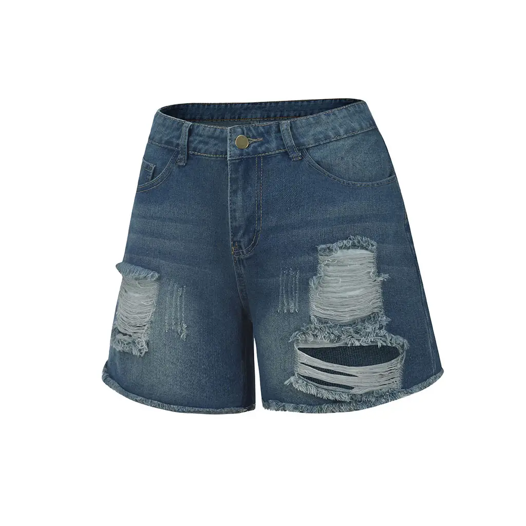 Women Denim Shorts High Waist Hole Washed Europe US — feature 8