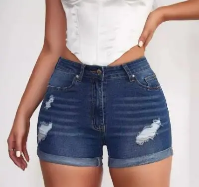 Women Denim Shorts High Waist Hole Washed Europe US - Image 4