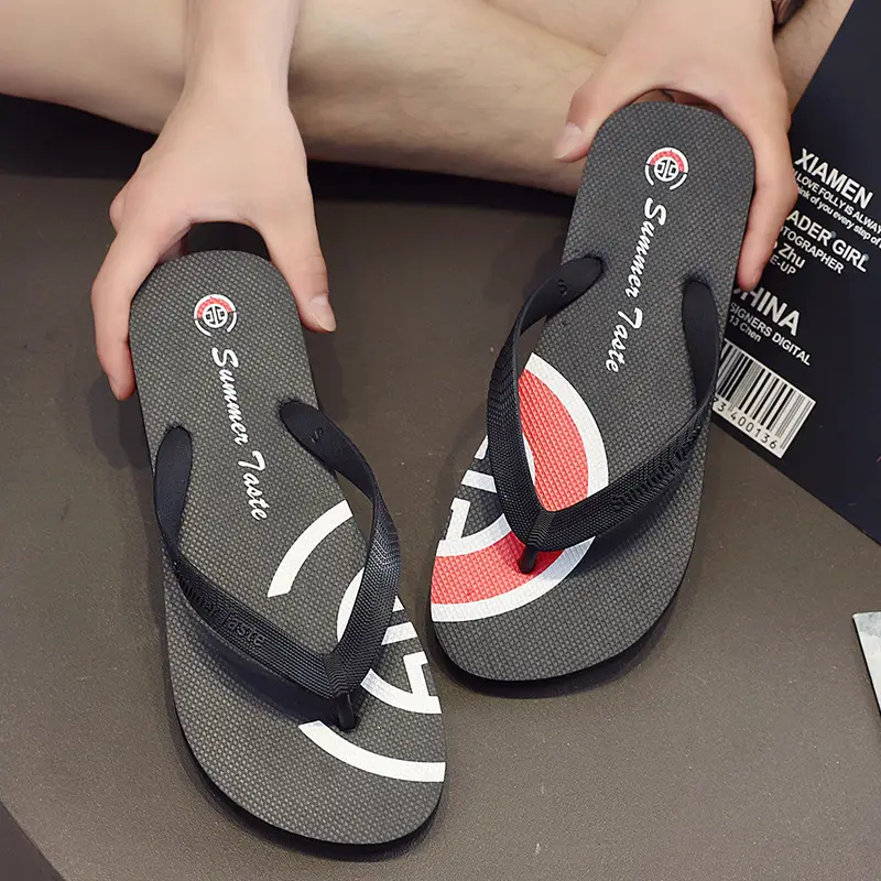 Men's Korean Style Black Red Flip Flops Non-Slip