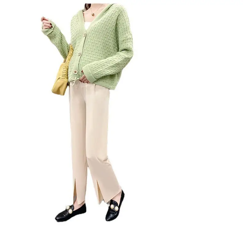 Pregnant Women Ice Silk Wide Leg Pants Straight Tube Split - Image 16