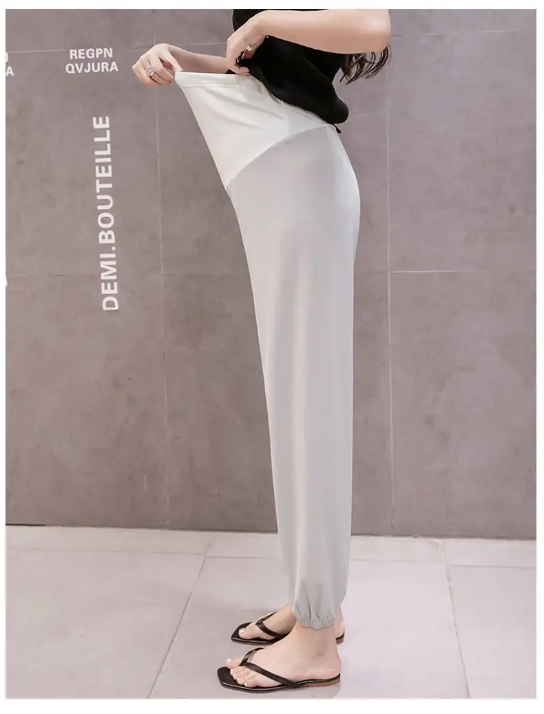 Pregnant Women Ice Silk Wide Leg Pants Straight Tube Split - Image 9
