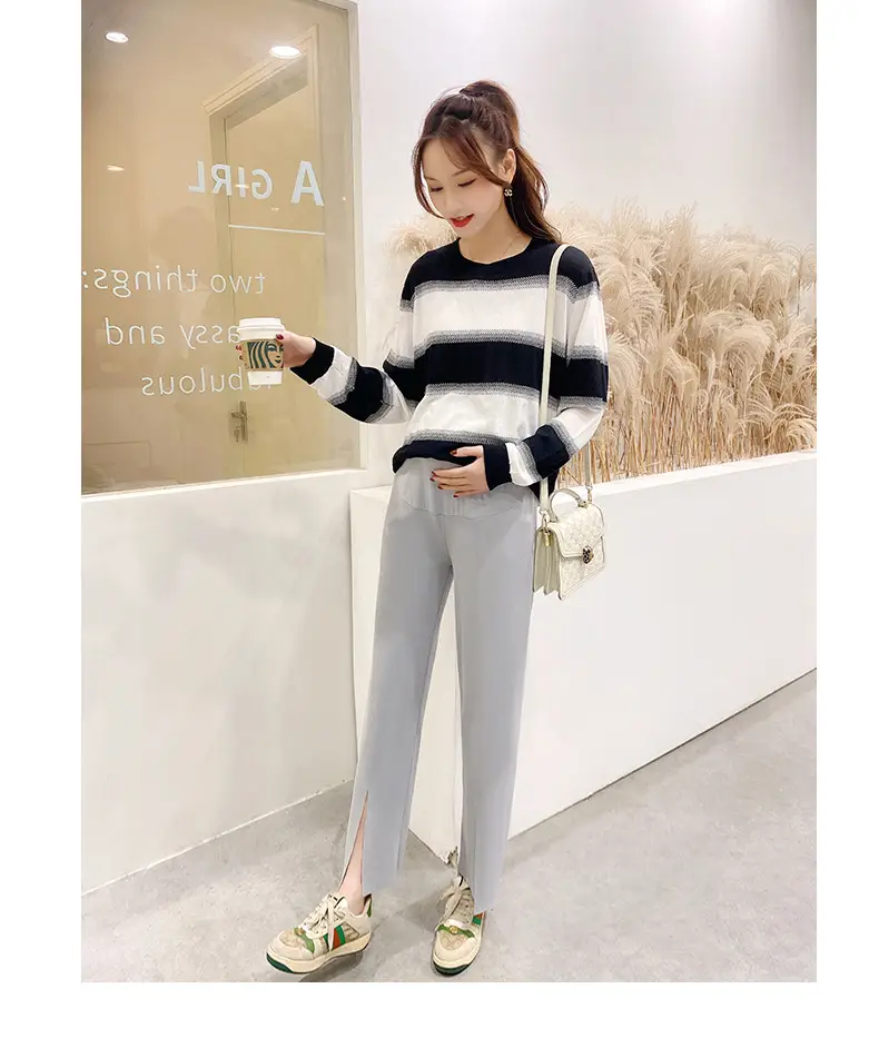 Pregnant Women Ice Silk Wide Leg Pants Straight Tube Split - Image 4