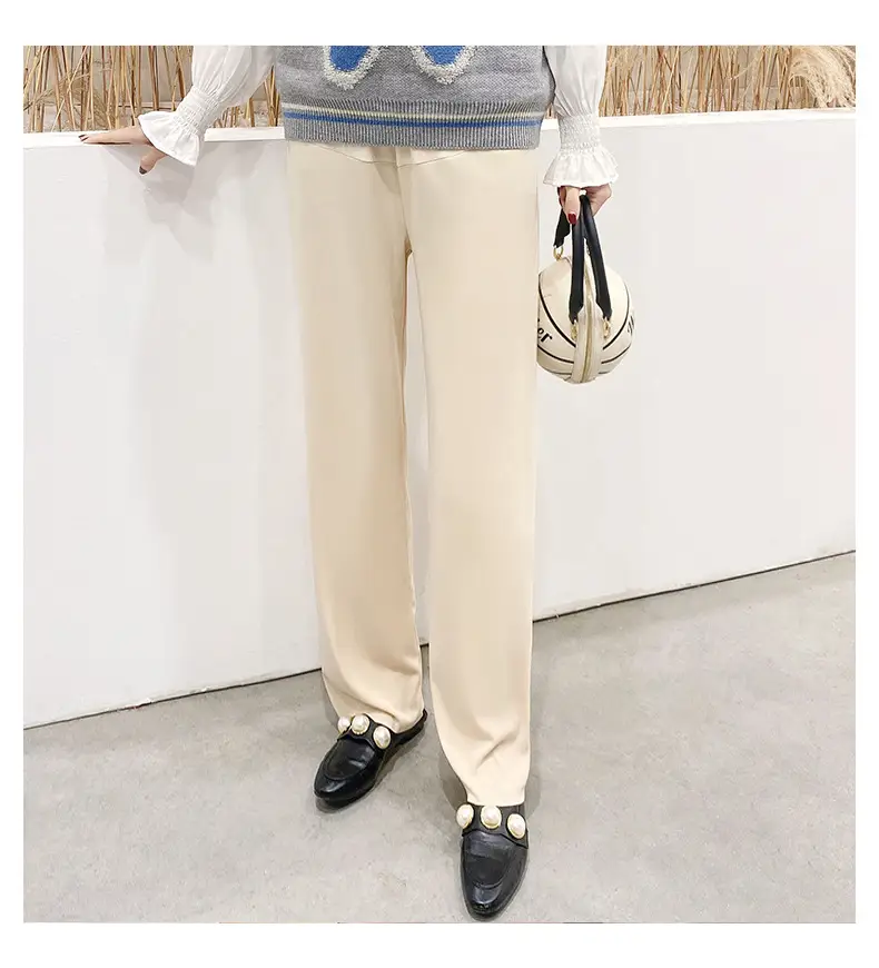 Pregnant Women Ice Silk Wide Leg Pants Straight Tube Split - Image 5