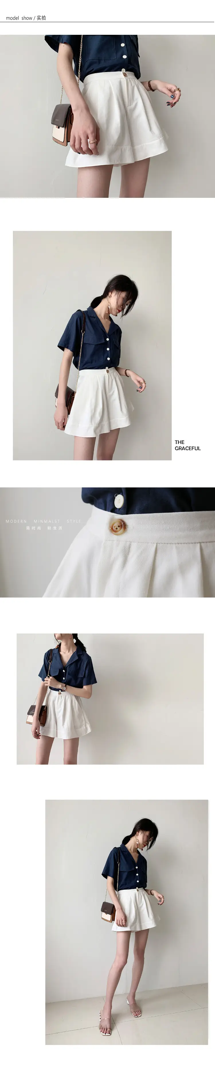 Women's White A-Line Cotton Shorts Large 2023 Summer — feature 2