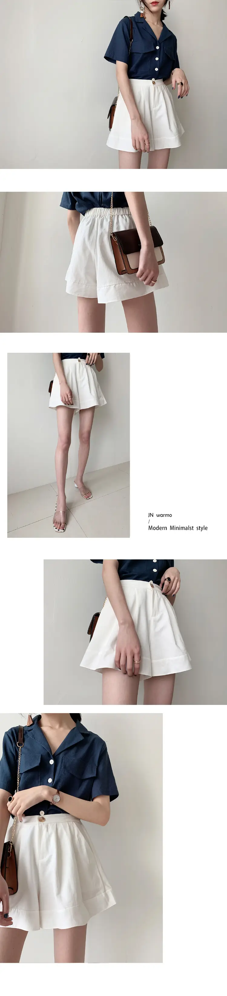 Women's White A-Line Cotton Shorts Large 2023 Summer — feature 3