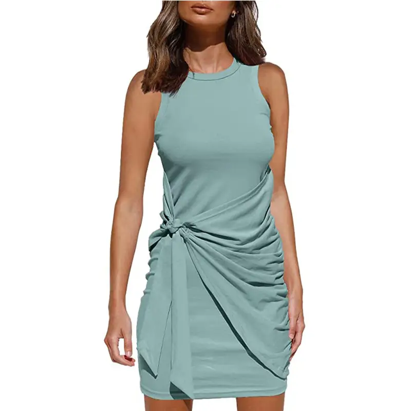 Sleeveless Pleated Bow Belt Dress Maroon - Image 11