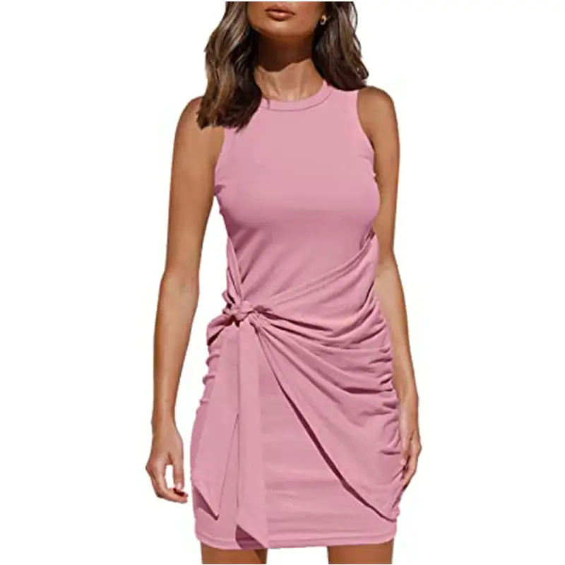 Sleeveless Pleated Bow Belt Dress Maroon - Image 12