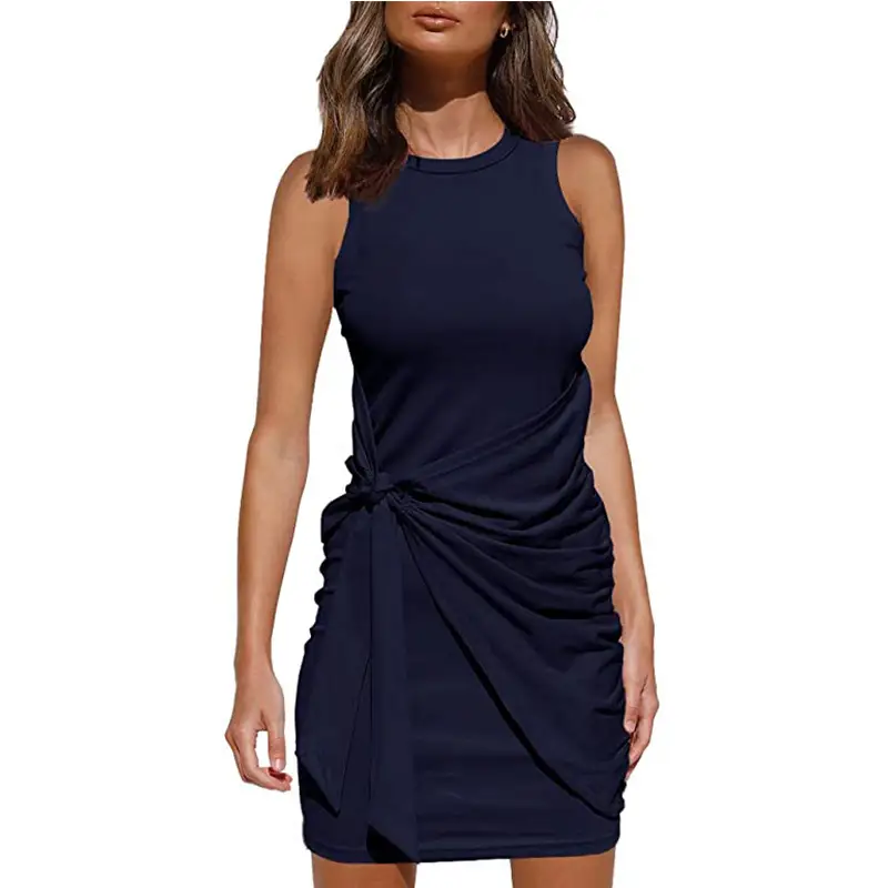 Sleeveless Pleated Bow Belt Dress Maroon - Image 14