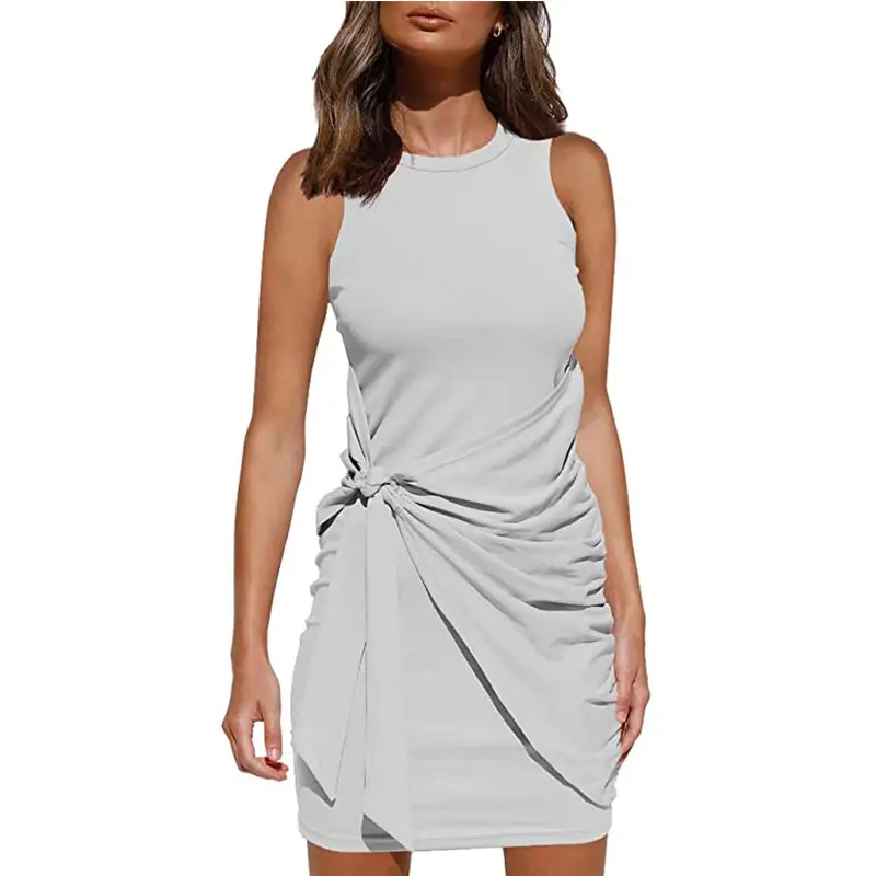 Sleeveless Pleated Bow Belt Dress Maroon - Image 7