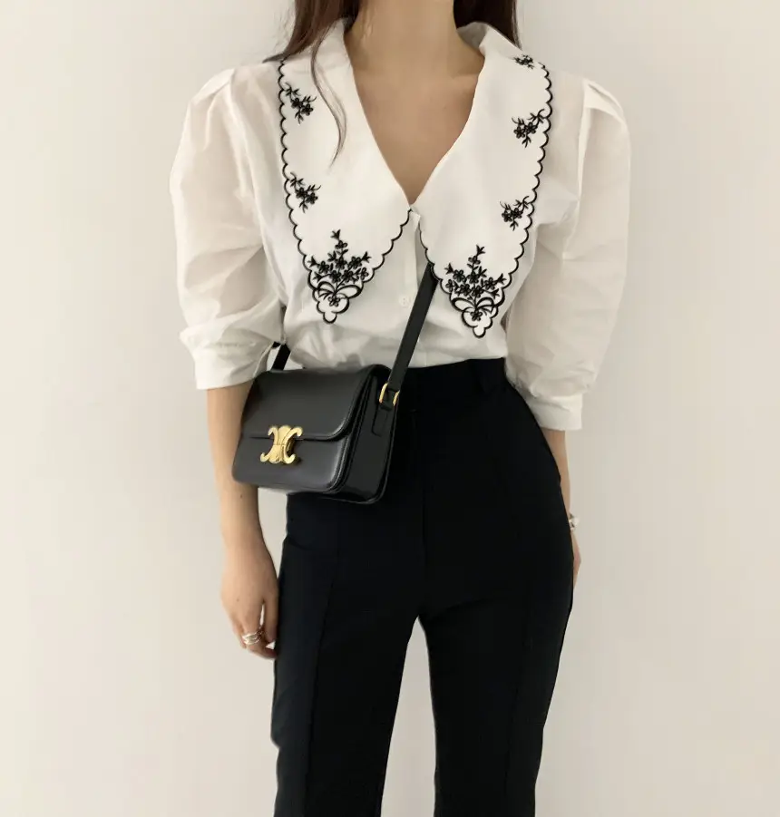 Women Embroidered Korean Chic Top with French Court Style Short Sleeve — feature 15