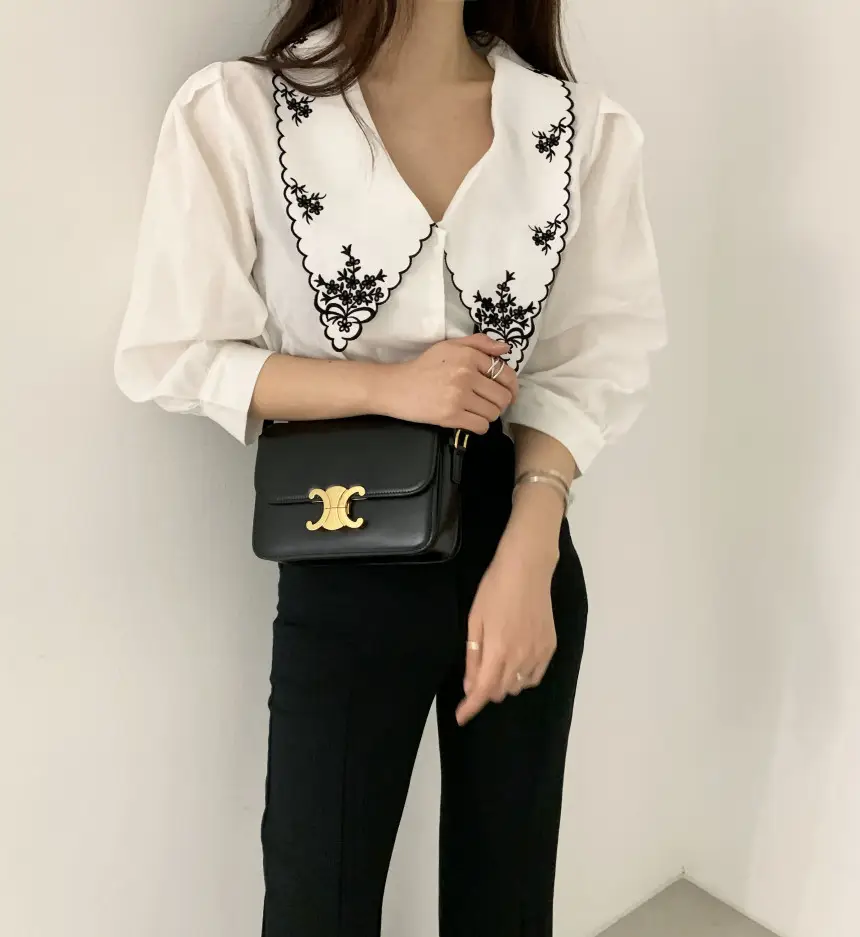 Women Embroidered Korean Chic Top with French Court Style Short Sleeve — feature 16