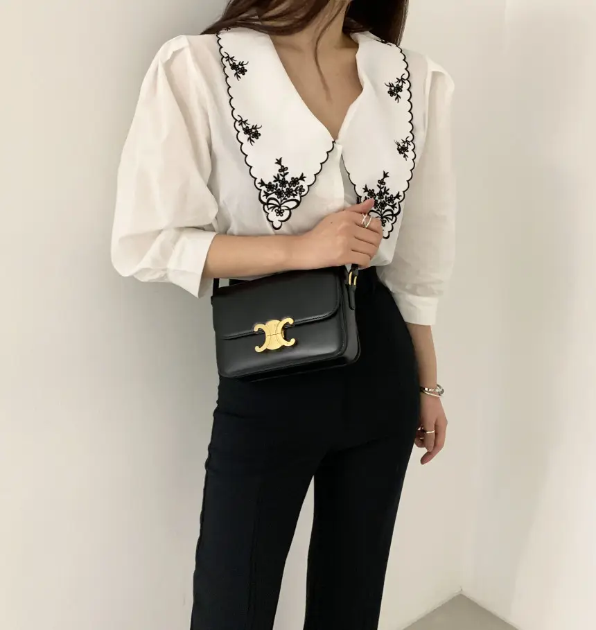 Women Embroidered Korean Chic Top with French Court Style Short Sleeve — feature 17