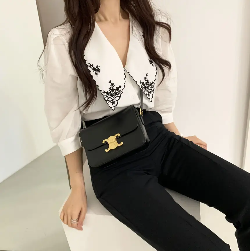 Women Embroidered Korean Chic Top with French Court Style Short Sleeve — feature 22