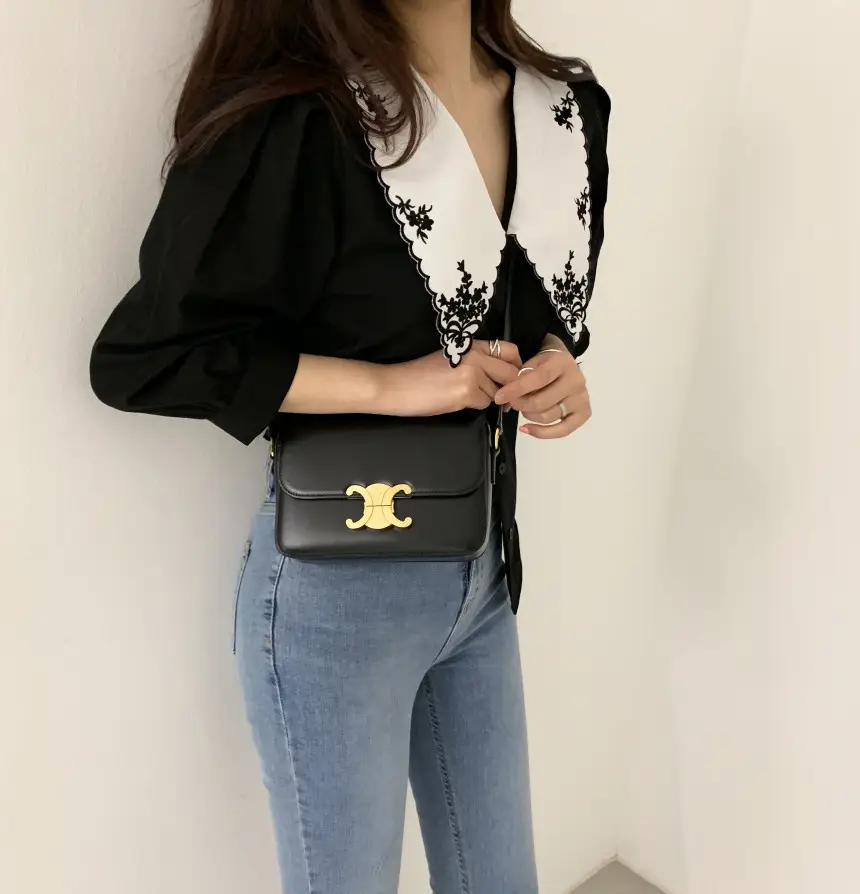 Women Embroidered Korean Chic Top with French Court Style Short Sleeve — feature 3