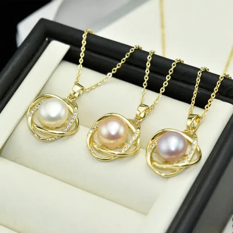 Real Gold Electroplated Pearl Pendant Necklace with Freshwater Pearls - Image 5