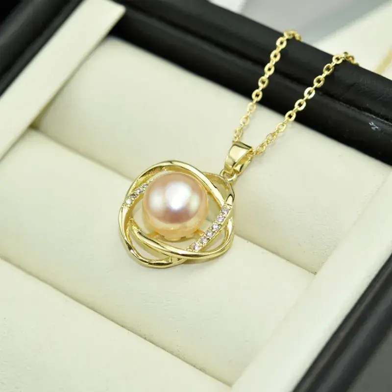 Real Gold Electroplated Pearl Pendant Necklace with Freshwater Pearls - Image 2