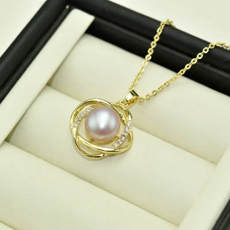 Real Gold Electroplated Pearl Pendant Necklace with Freshwater Pearls - Image 3