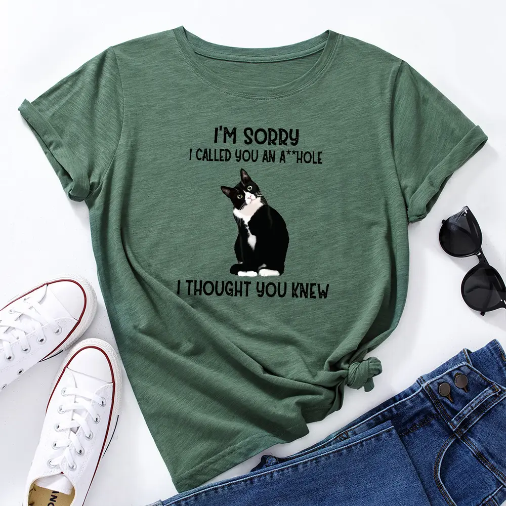 Yellow Cat Print T-Shirt for Women Loose Fit - Image 5