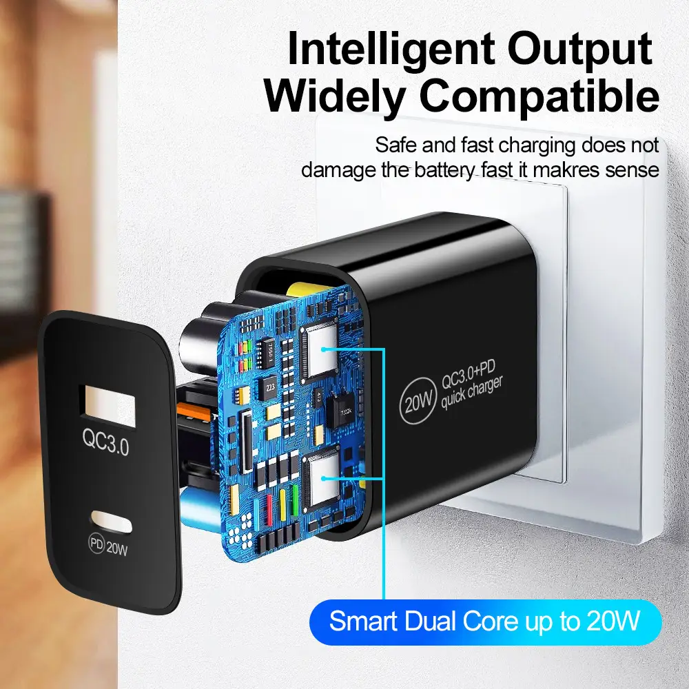 20W + QC3.0 Fast Charge Charger for Mobile Phones