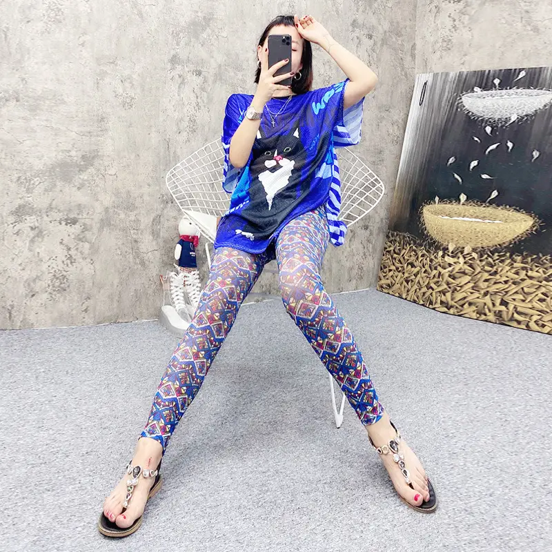 Women's Green Camo Mesh Leggings High Waist Summer — feature 7