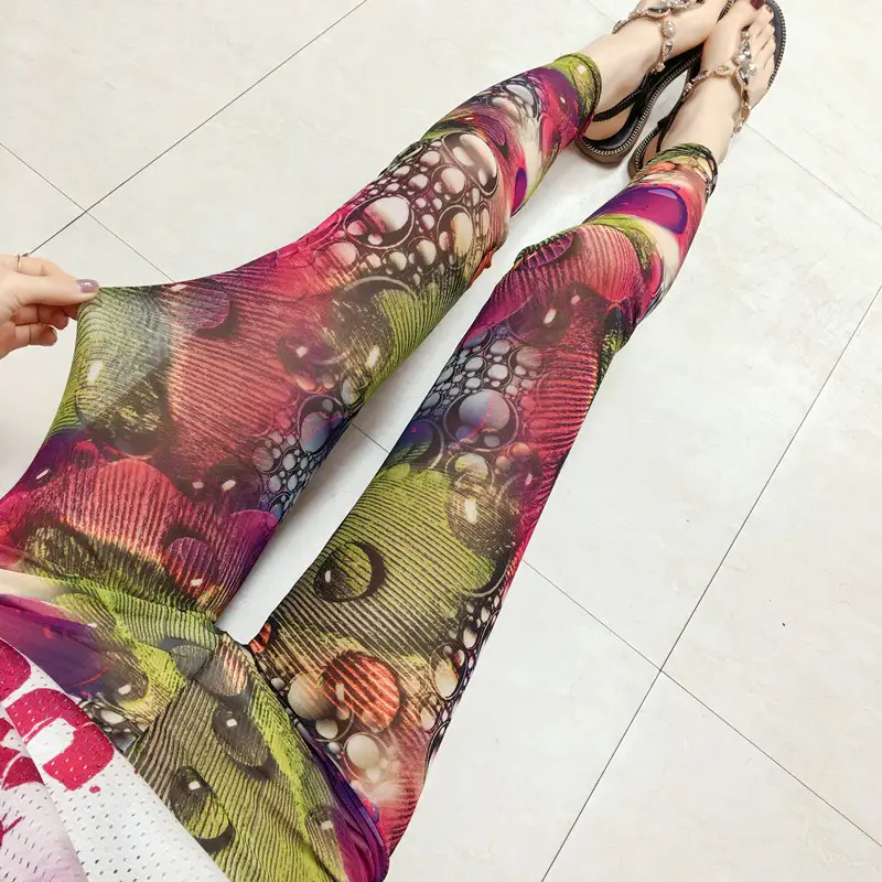 Women's Green Camo Mesh Leggings High Waist Summer - Image 12