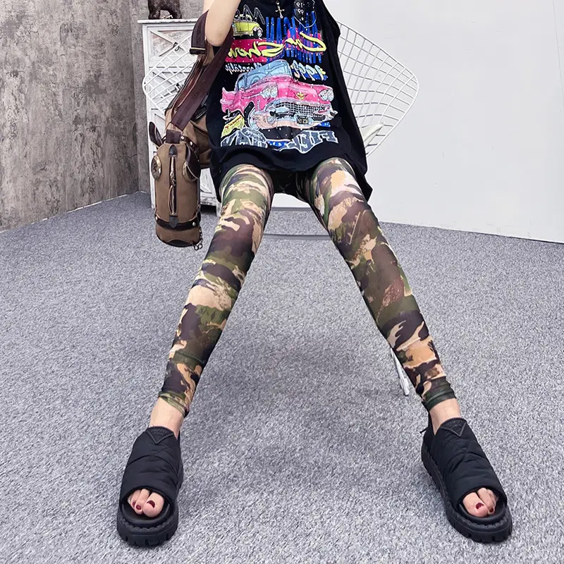 Women's Green Camo Mesh Leggings High Waist Summer - Image 24