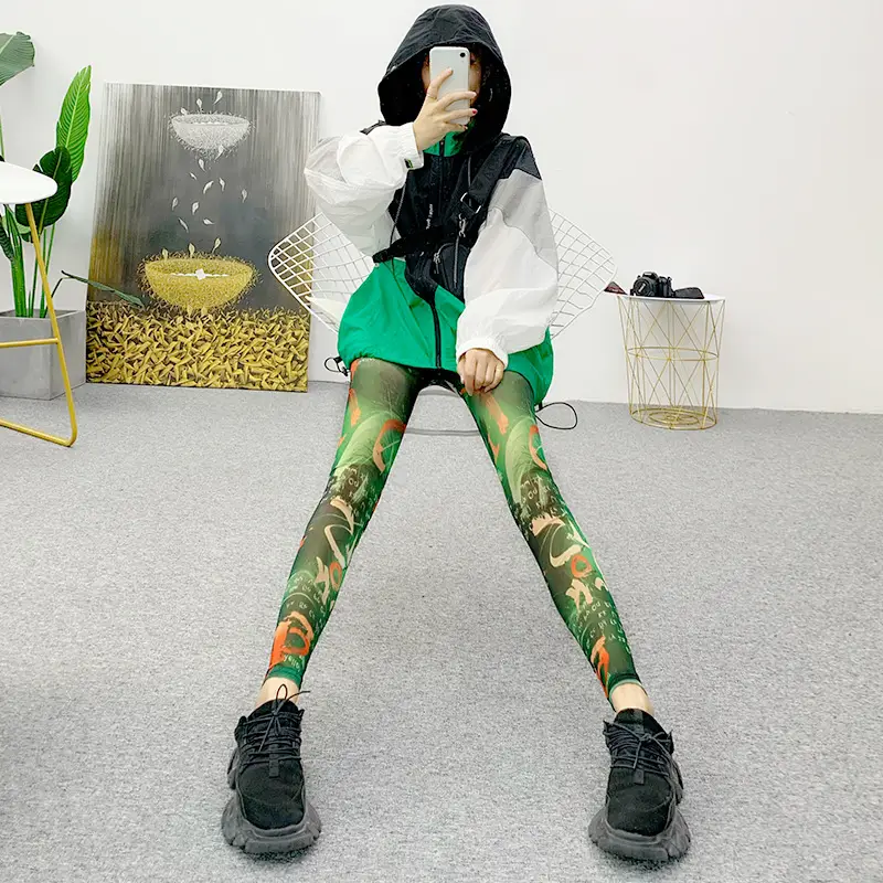 Women's Green Camo Mesh Leggings High Waist Summer - Image 31