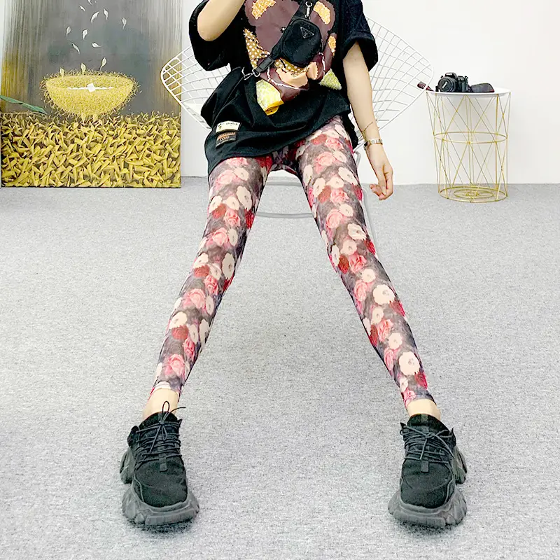 Women's Green Camo Mesh Leggings High Waist Summer - Image 9