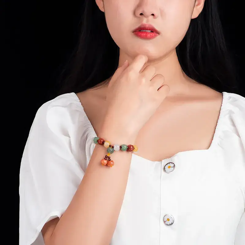 Natural Xinjiang Golden Silk Jade Colorful Pumpkin Bracelet - Image 4