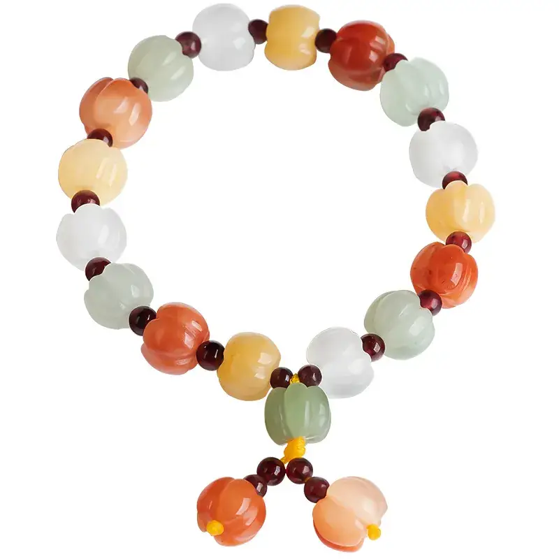 Natural Xinjiang Golden Silk Jade Colorful Pumpkin Bracelet - Image 5