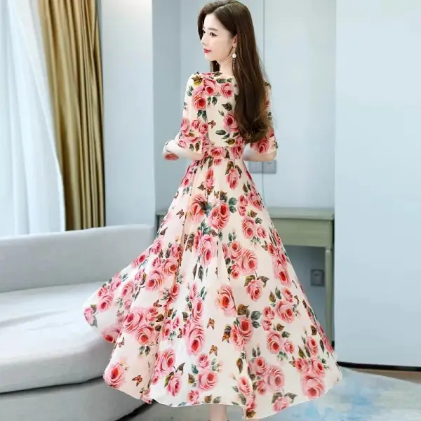 Thai Floral Plus Size V-Neck Dress - Image 3