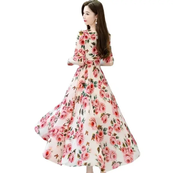 Thai Floral Plus Size V-Neck Dress - Image 6