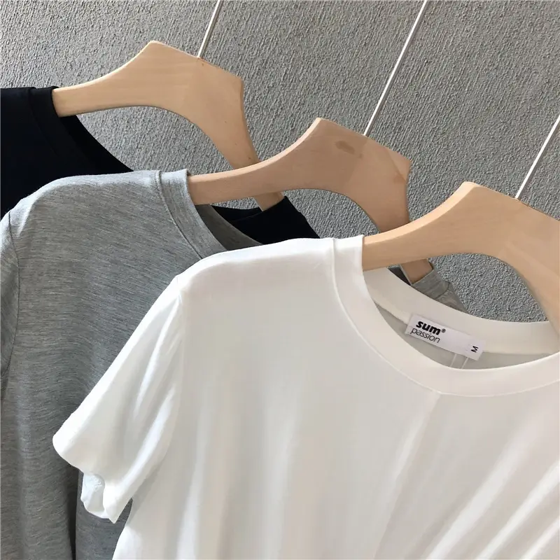 Women Knotted T-Shirt White Grey Black Loose Summer - Image 7