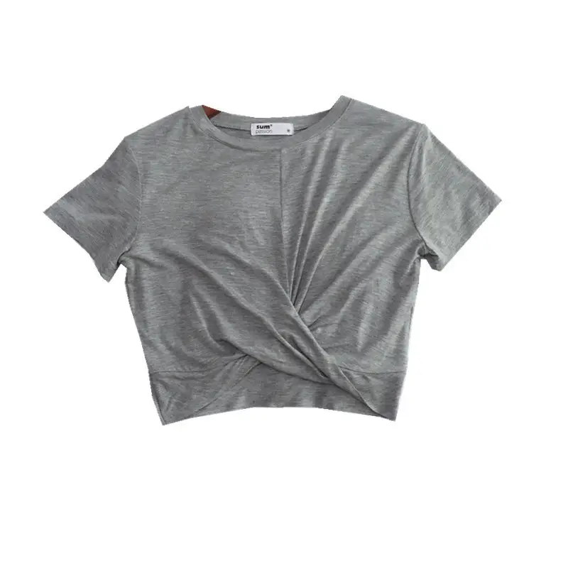 Women Knotted T-Shirt White Grey Black Loose Summer - Image 8