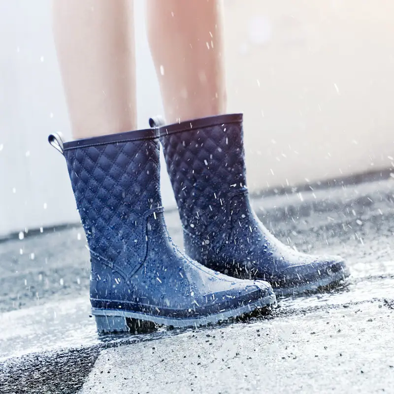 Cross-Border Women's Mid-Calf Waterproof Rain Boots, Plaid Rain Boots, Non-Slip Overshoes, Low-Heeled Water Boots, Pvc Rubber Shoes, Non-Slip and Wear-Resistant - Image 7
