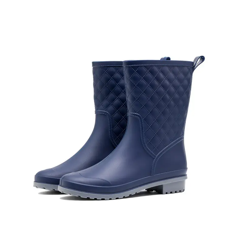 Cross-Border Women's Mid-Calf Waterproof Rain Boots, Plaid Rain Boots, Non-Slip Overshoes, Low-Heeled Water Boots, Pvc Rubber Shoes, Non-Slip and Wear-Resistant - Image 2