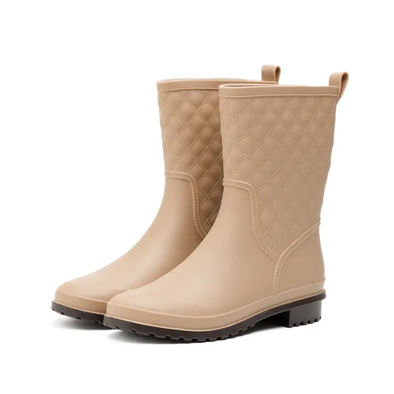 Cross-Border Women's Mid-Calf Waterproof Rain Boots, Plaid Rain Boots, Non-Slip Overshoes, Low-Heeled Water Boots, Pvc Rubber Shoes, Non-Slip and Wear-Resistant - Image 3