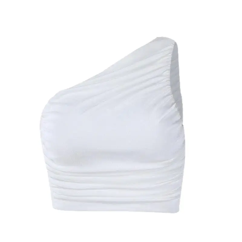 Black One-Shoulder Slim Pleated Vest for Women - Image 13