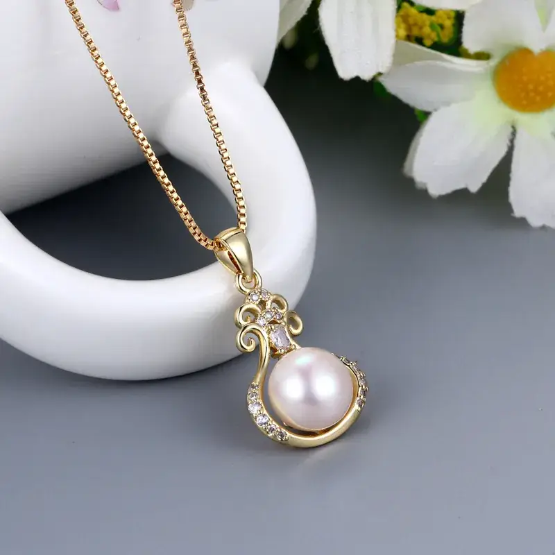 Korean Style Pearl Pendant with Zircon Frame - Image 4