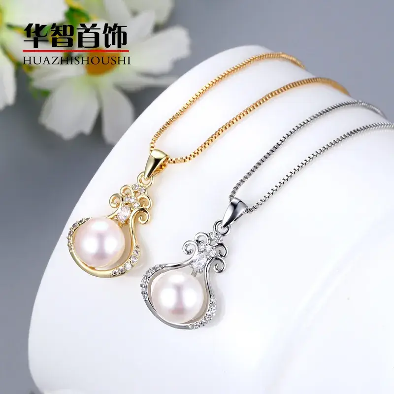Korean Style Pearl Pendant with Zircon Frame - Image 5