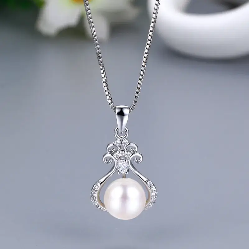 Korean Style Pearl Pendant with Zircon Frame - Image 6