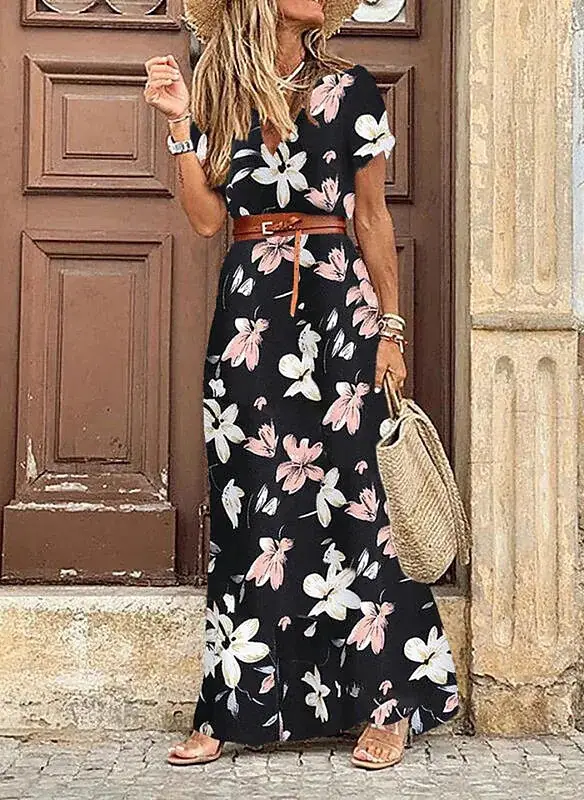 Bohemian Floral V-Neck Dress for Women