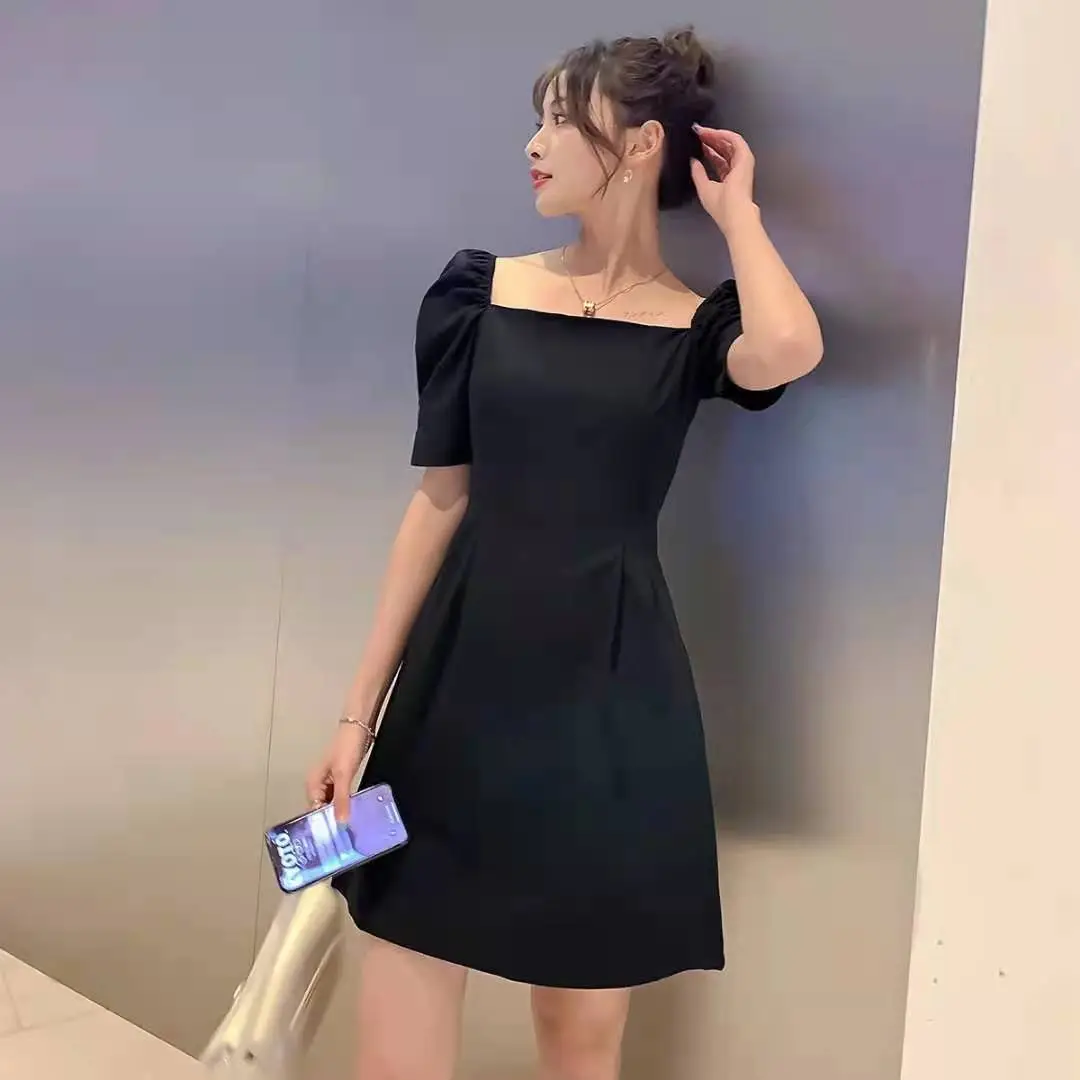 Off-Shoulder Black Puff Sleeve Dress for Women - Image 5